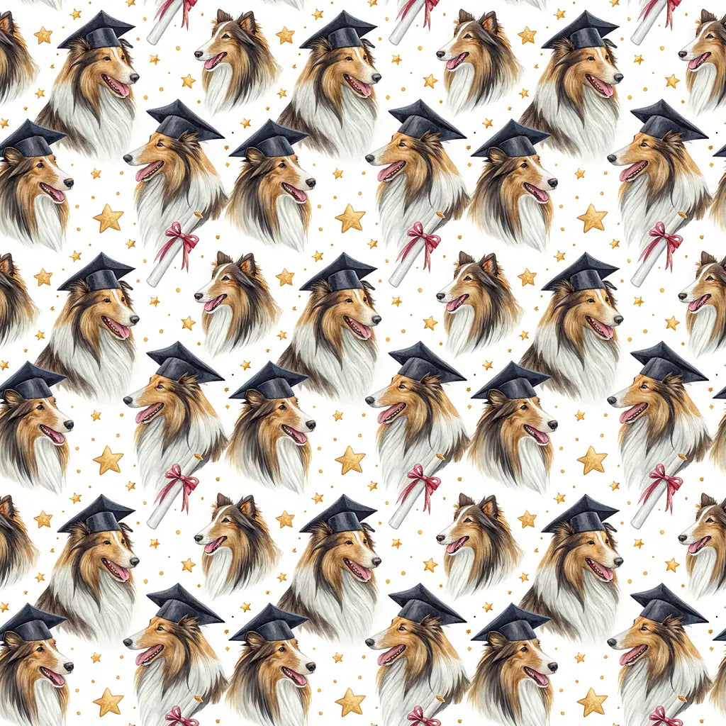 Collie Graduation Wrapping Paper — repeating pattern tile