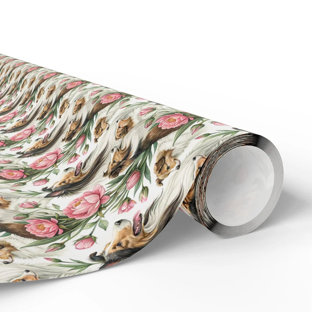 Collie in Bloom Floral Wrapping Paper — paper roll