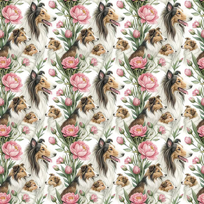 Collie in Bloom Floral Wrapping Paper — repeating pattern tile