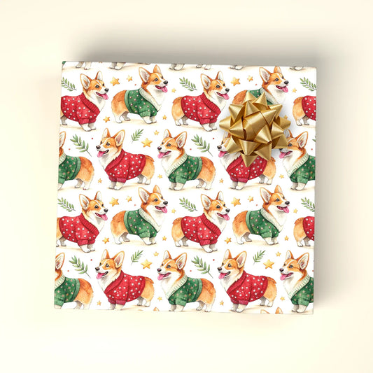 Corgi Christmas Sweater Wrapping Paper — wrapped gift presentation