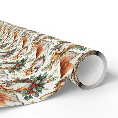 Corgi Christmas Wrapping Paper: Holly Wreath Holiday Gift Wrap — paper roll
