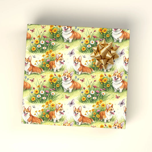 Corgi Garden Wrapping Paper — wrapped gift presentation