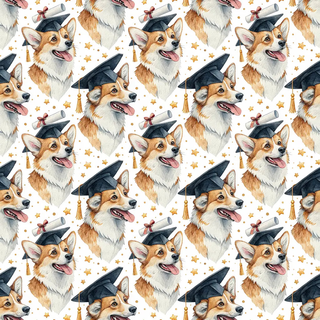 Corgi Graduation Wrapping Paper — repeating pattern tile