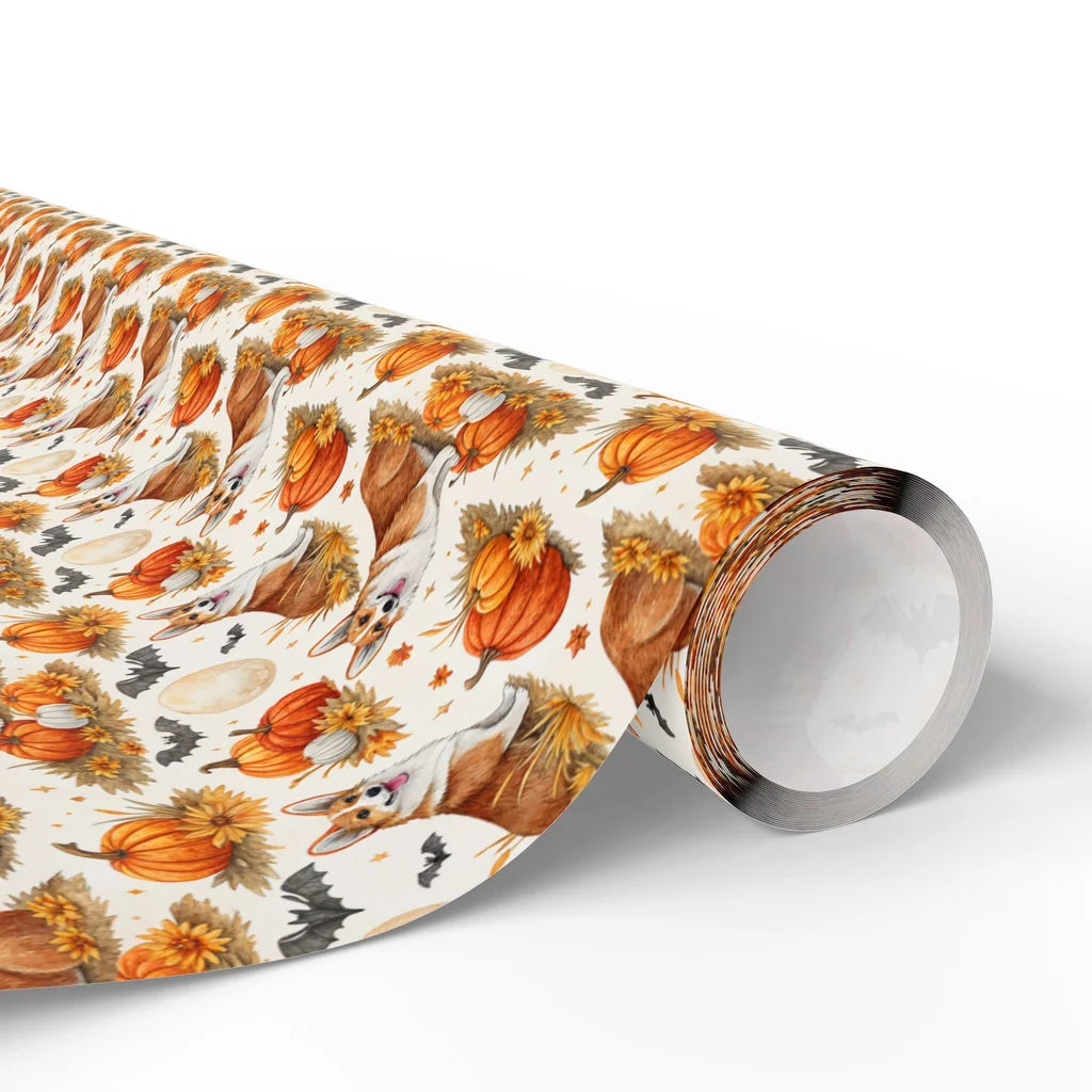 Corgi Halloween Wrapping Paper — Pumpkins & Bats — paper roll
