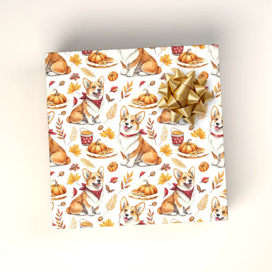 Corgi Thanksgiving Wrapping Paper — wrapped gift presentation