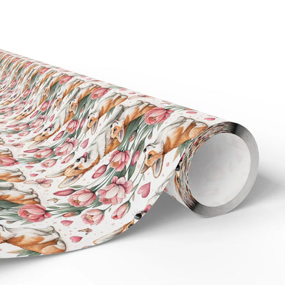 Corgi Tulips and Hearts Wrapping Paper — paper roll