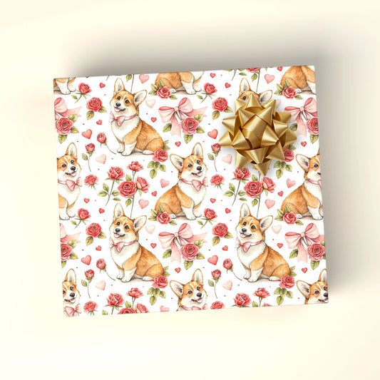 Corgi Valentine's Day Wrapping Paper — wrapped gift presentation