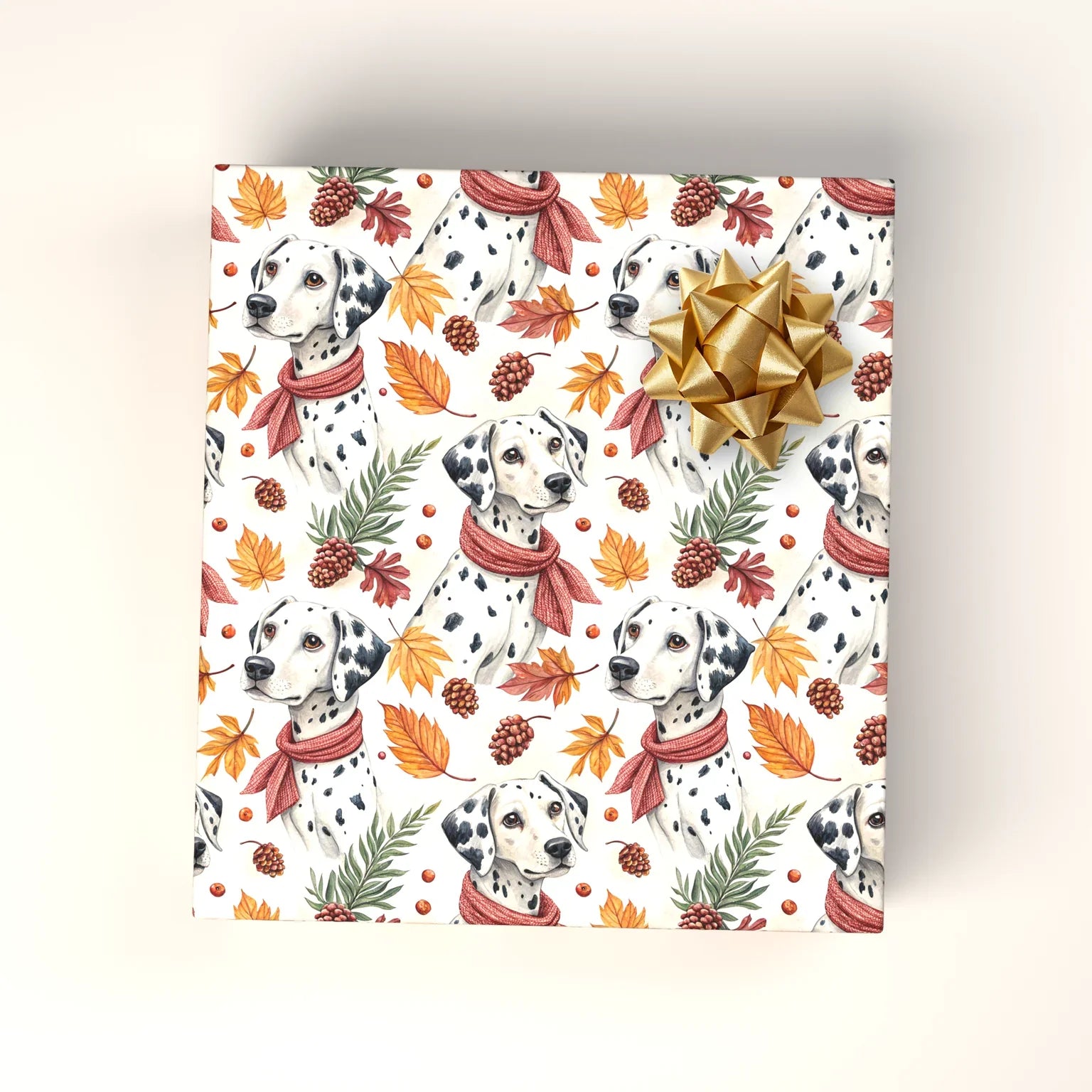 Cozy Dalmatian Autumn Wrapping Paper — wrapped gift presentation