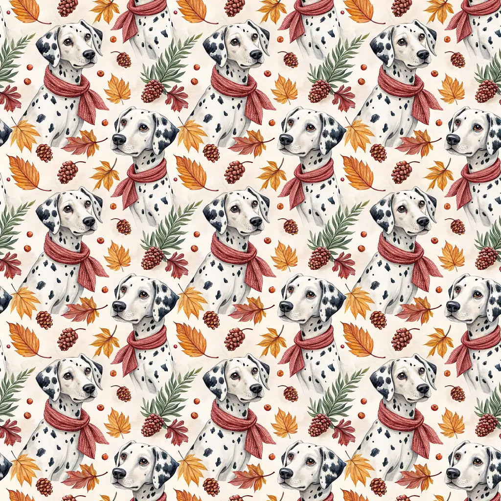Cozy Dalmatian Autumn Wrapping Paper — repeating pattern tile