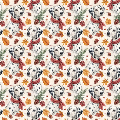 Cozy Dalmatian Autumn Wrapping Paper — repeating pattern tile