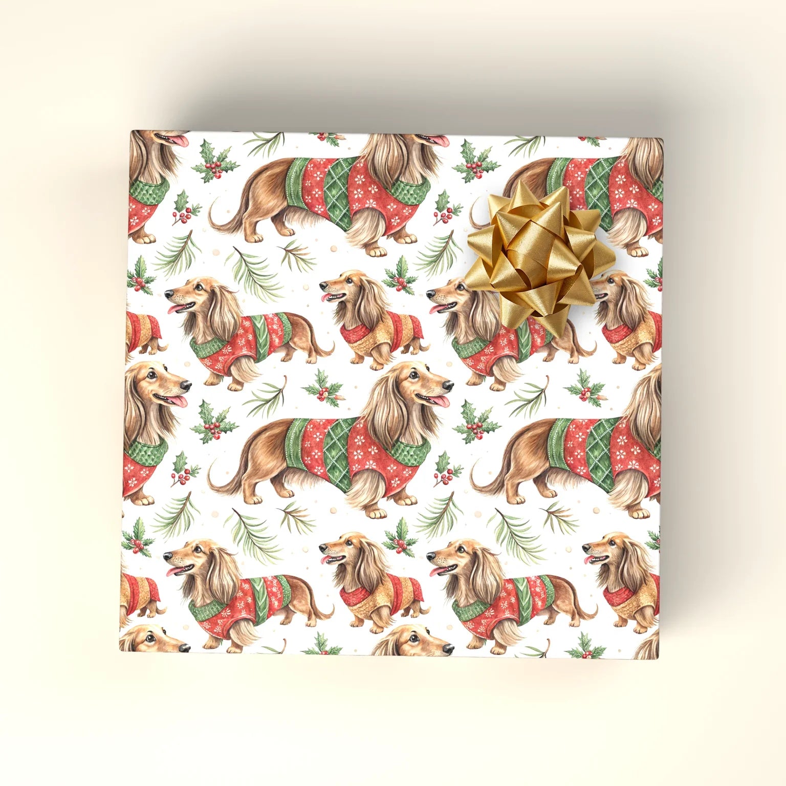 Dachshund Christmas Ugly Sweater Wrapping Paper — wrapped gift presentation