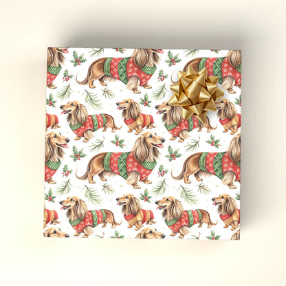 Dachshund Christmas Ugly Sweater Wrapping Paper — wrapped gift presentation