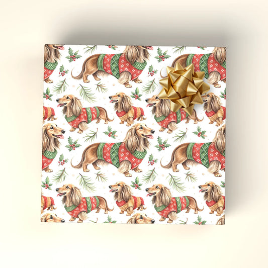 Dachshund Christmas Ugly Sweater Wrapping Paper — wrapped gift presentation