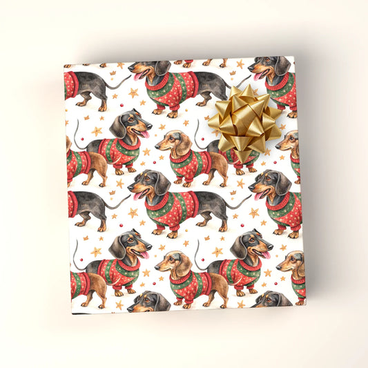 Dachshund Christmas Ugly Sweater Wrapping Paper — wrapped gift presentation