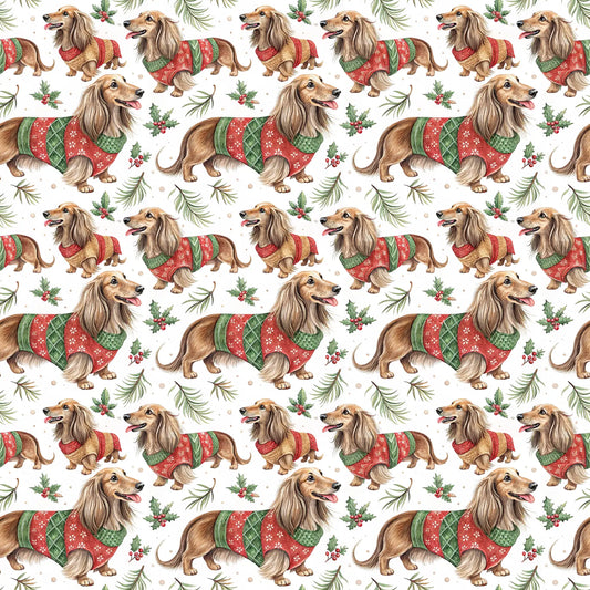 Dachshund Christmas Ugly Sweater Wrapping Paper — repeating pattern tile