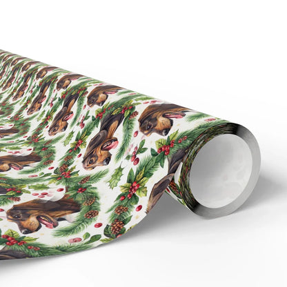 Dachshund Christmas Wrapping Paper with Holly Wreaths — paper roll