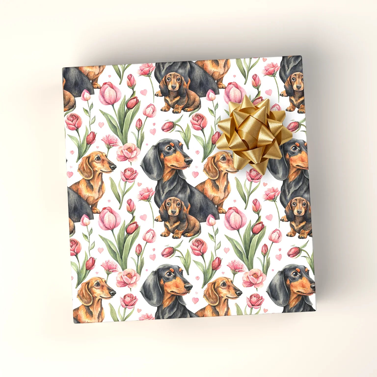 Dachshund Floral Wrapping Paper — wrapped gift presentation