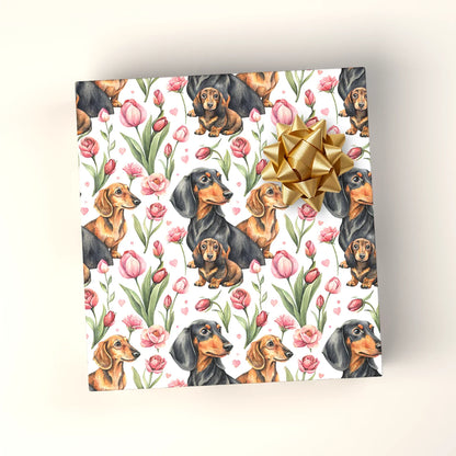 Dachshund Floral Wrapping Paper — wrapped gift presentation