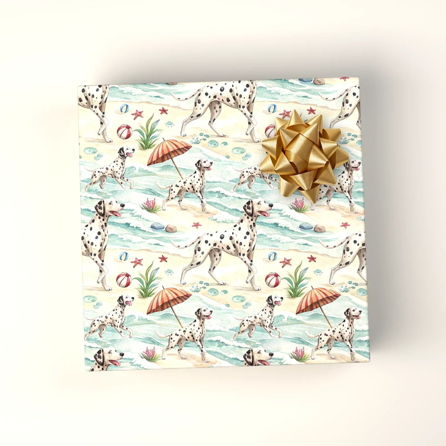 Dalmatian Beach Day Wrapping Paper — wrapped gift presentation
