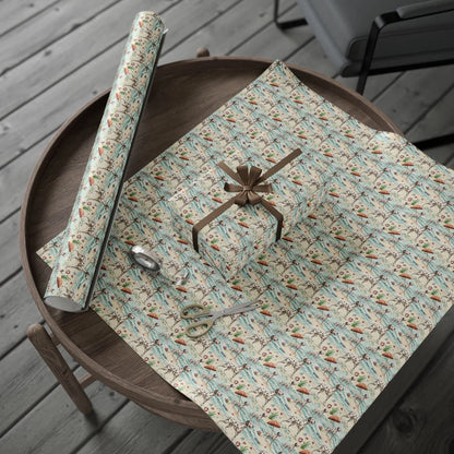 Dalmatian Beach Day Wrapping Paper — gift wrapping presented on a wooden table