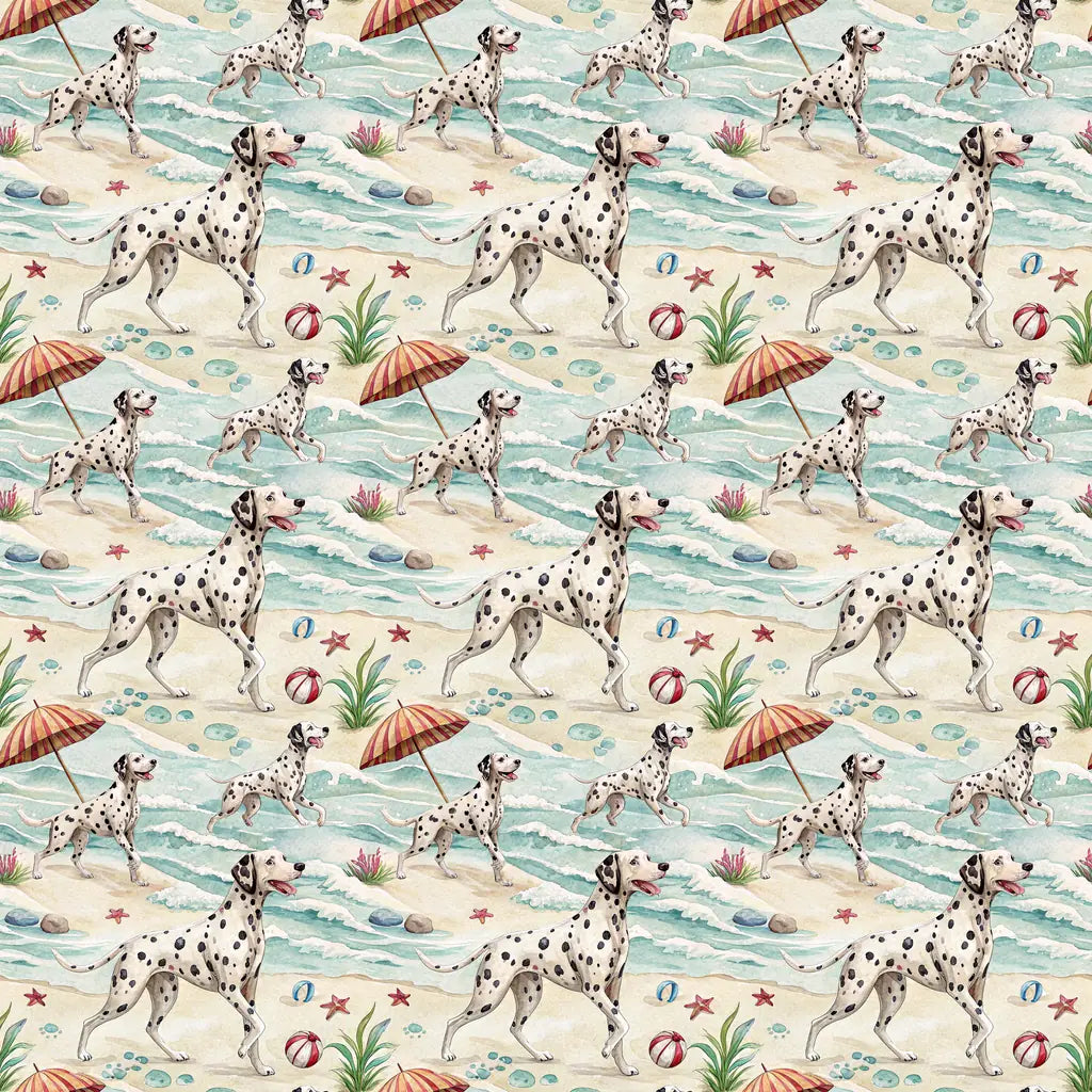 Dalmatian Beach Day Wrapping Paper — repeating pattern tile