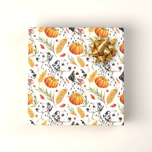 Dalmatian Fall Pumpkin Wrapping Paper — wrapped gift presentation