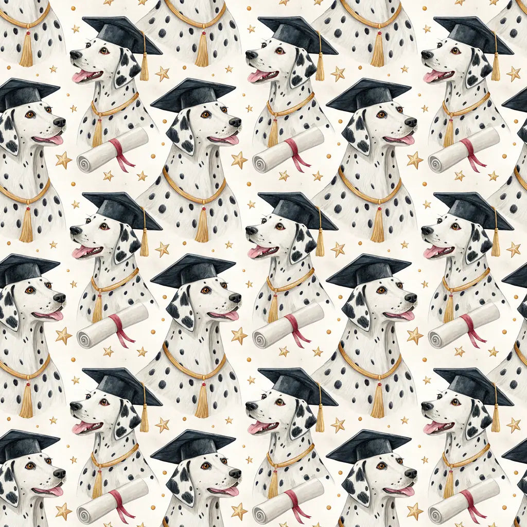 Dalmatian Graduation Wrapping Paper — repeating pattern tile