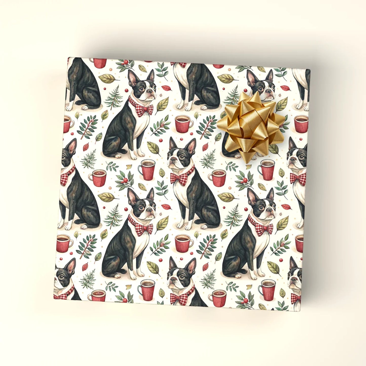 Dapper Boston Terrier Christmas Wrapping Paper — wrapped gift presentation