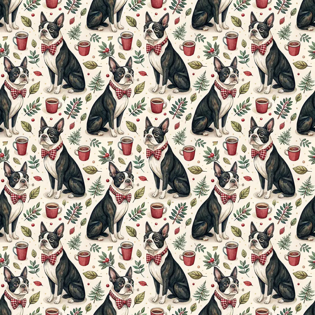 Dapper Boston Terrier Christmas Wrapping Paper — repeating pattern tile