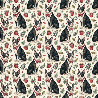 Dapper Boston Terrier Christmas Wrapping Paper — repeating pattern tile