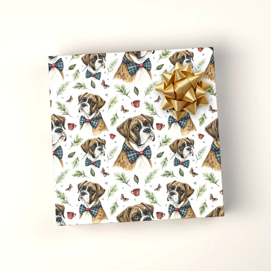 Dapper Boxer Wrapping Paper — Bow Tie & Botanicals — wrapped gift presentation