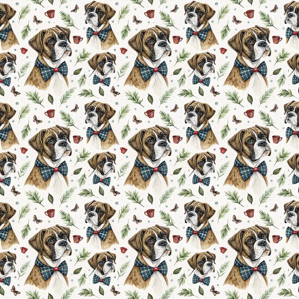 Dapper Boxer Wrapping Paper — Bow Tie & Botanicals — repeating pattern tile