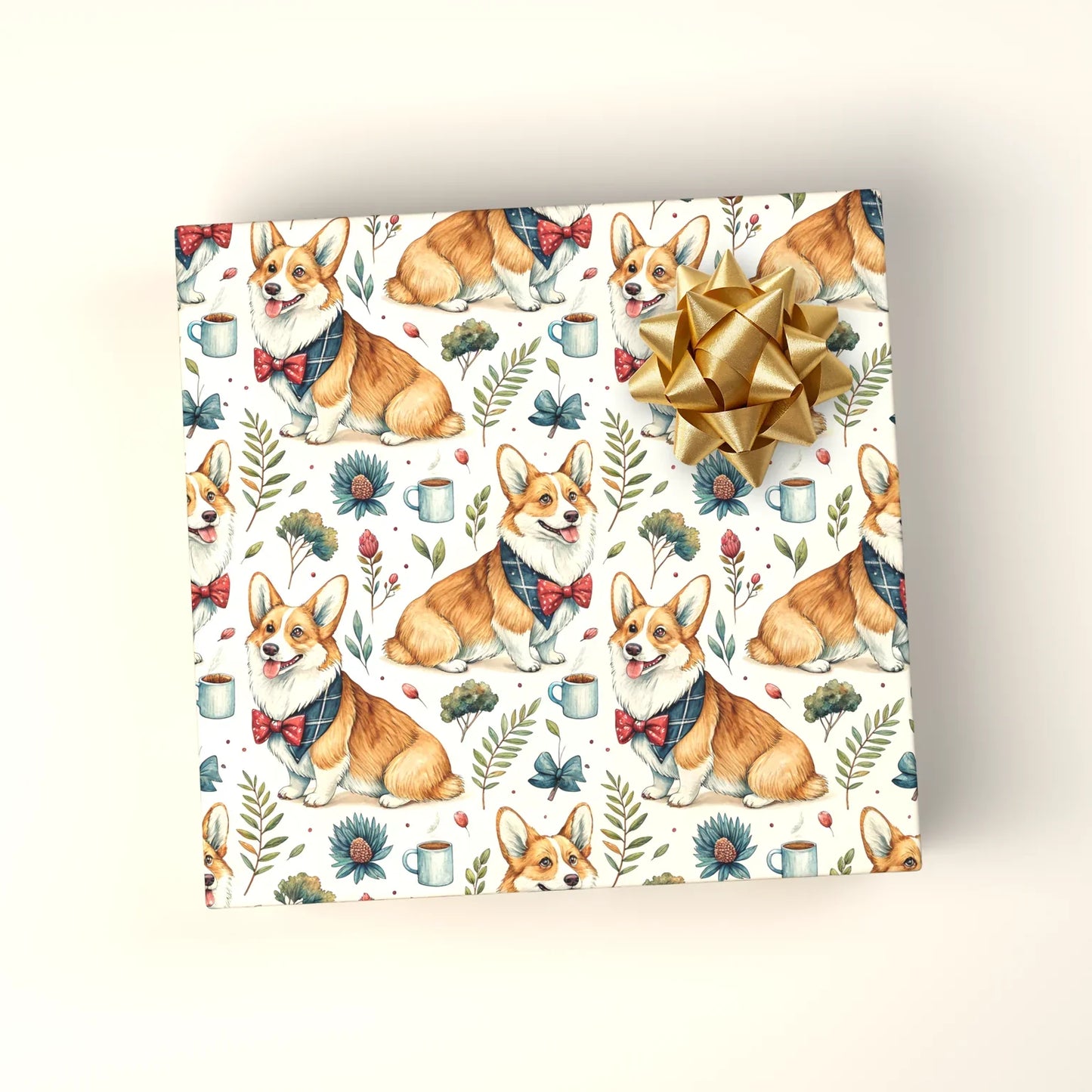 Dapper Corgi Wrapping Paper: Bow Ties and Bandanas — wrapped gift presentation