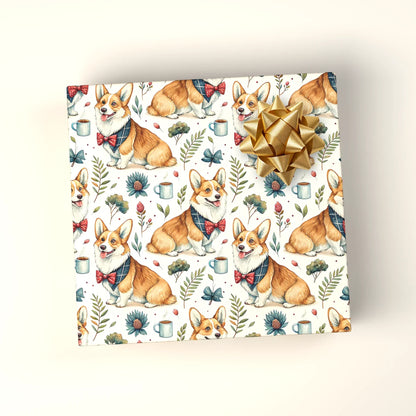 Dapper Corgi Wrapping Paper: Bow Ties and Bandanas — wrapped gift presentation