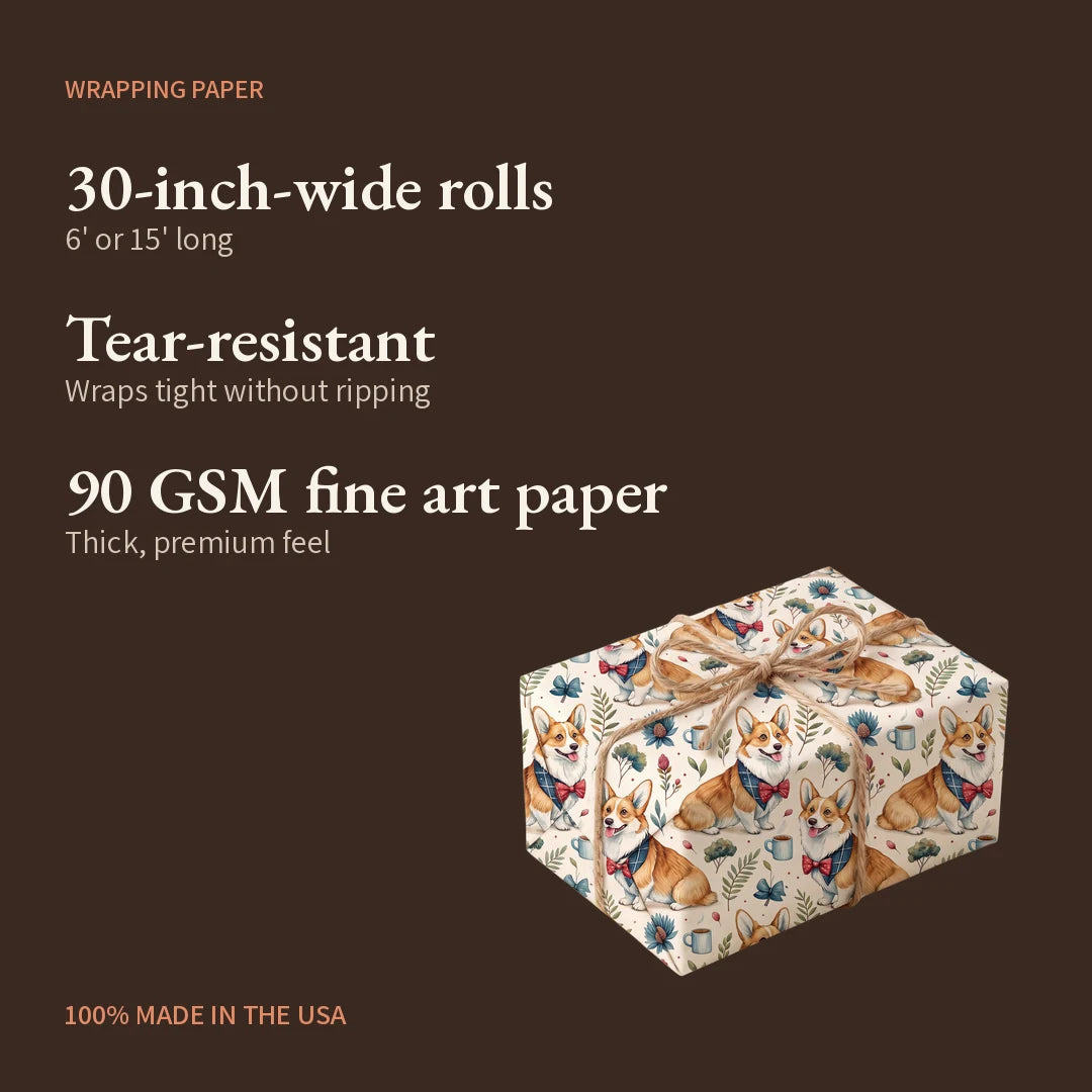 Dapper Corgi Father's Day Wrapping Paper — what you get