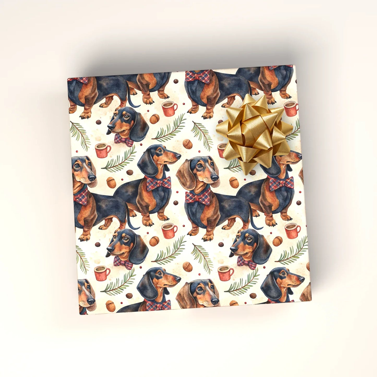 Dapper Dachshund Christmas Wrapping Paper — wrapped gift presentation
