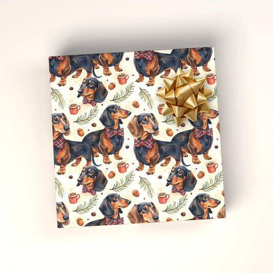 Dapper Dachshund Christmas Wrapping Paper — wrapped gift presentation