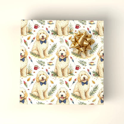 Dapper Doodle Wrapping Paper: Goldendoodle in a Bow Tie — wrapped gift presentation