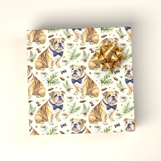 Dapper English Bulldog Christmas Wrapping Paper — wrapped gift presentation