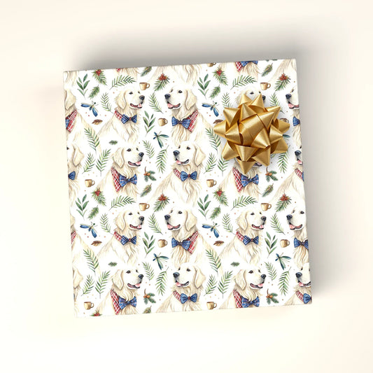 Dapper Golden Retriever Bow Tie Wrapping Paper — wrapped gift presentation