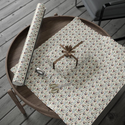 Dapper Golden Retriever Bow Tie Wrapping Paper — gift wrapping presented on a wooden table