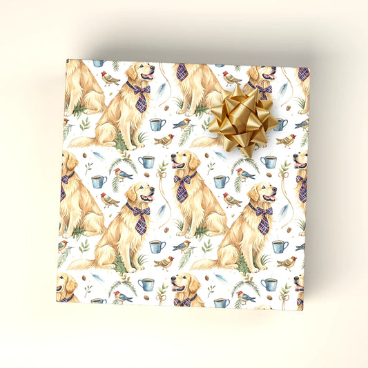 Dapper Golden Retriever Wrapping Paper — wrapped gift presentation