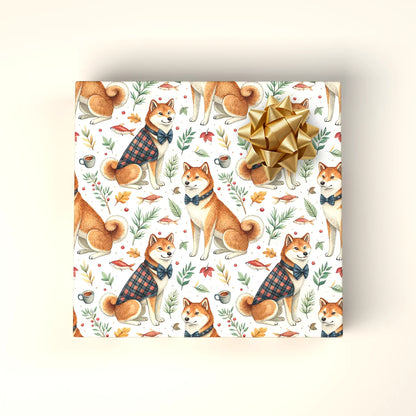 Dapper Shiba Inu Autumn Wrapping Paper — wrapped gift presentation
