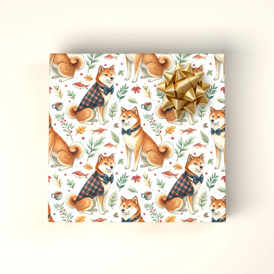 Dapper Shiba Inu Autumn Wrapping Paper — wrapped gift presentation