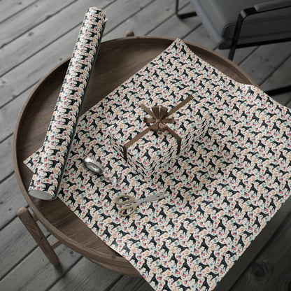Doberman Americana Wrapping Paper — gift wrapping presented on a wooden table