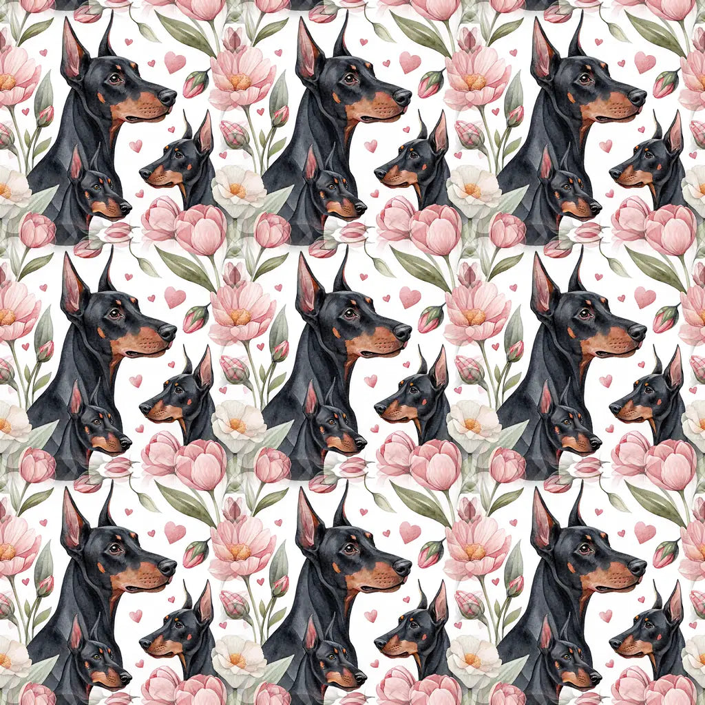 Doberman Floral Mother's Day Wrapping Paper — repeating pattern tile