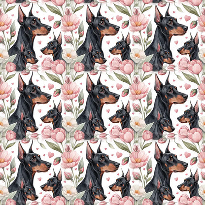 Doberman Floral Mother's Day Wrapping Paper — repeating pattern tile