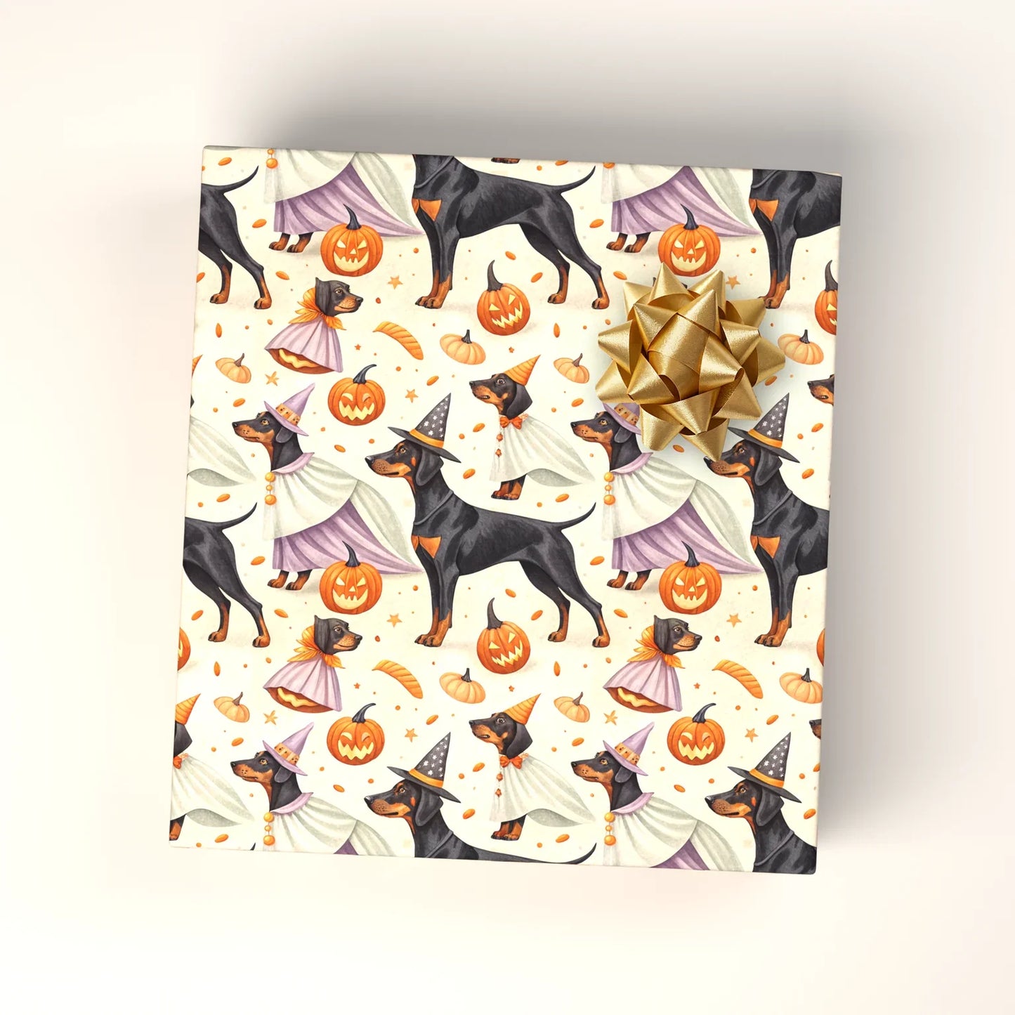 Doberman Halloween Witch Wrapping Paper — wrapped gift presentation