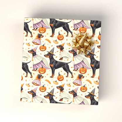 Doberman Halloween Witch Wrapping Paper — wrapped gift presentation