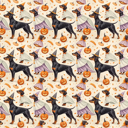 Doberman Halloween Witch Wrapping Paper — repeating pattern tile